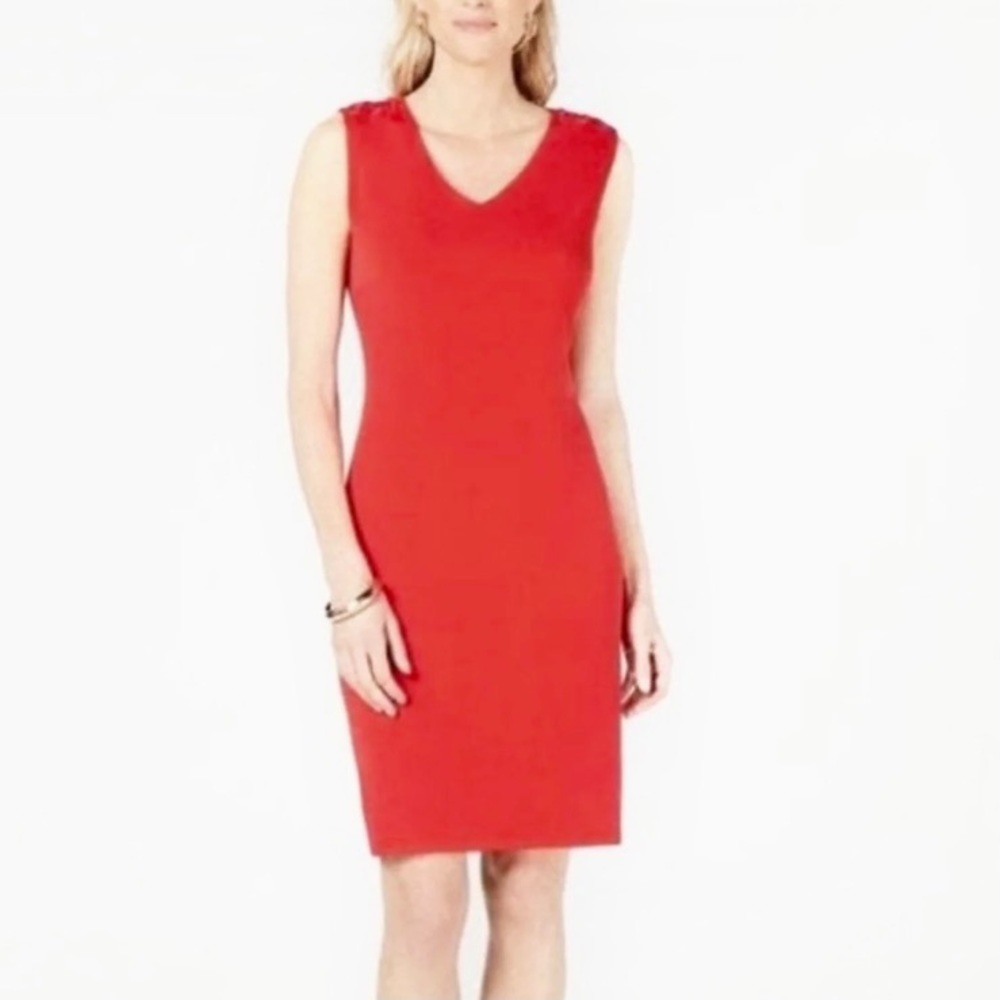 JM COLLECTION INFRARED SHEATH RED SLEEVELESS ABOVE THE KNEE DRESS SIZE L